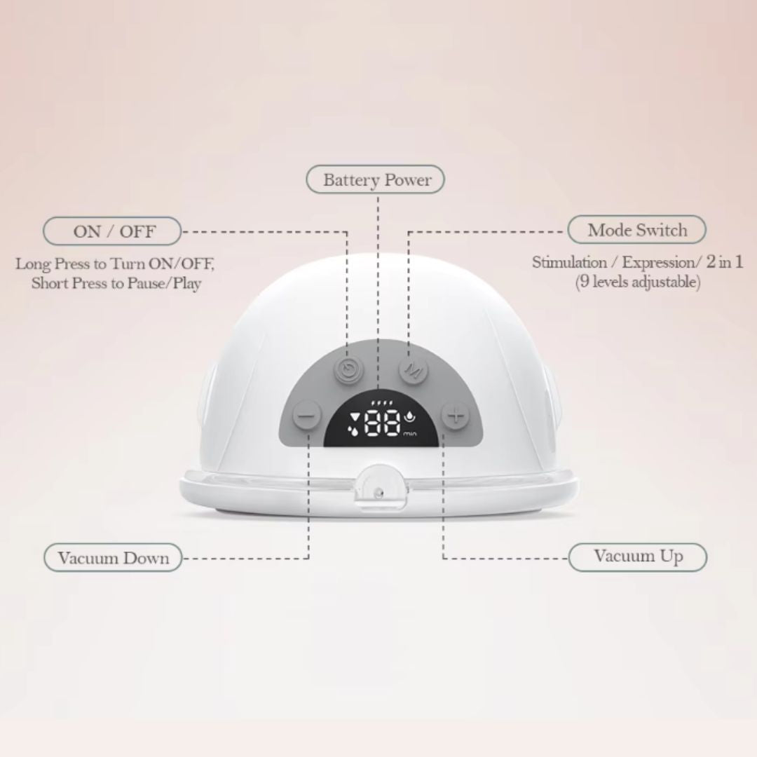 White electronic device with control buttons and display on a light pink background