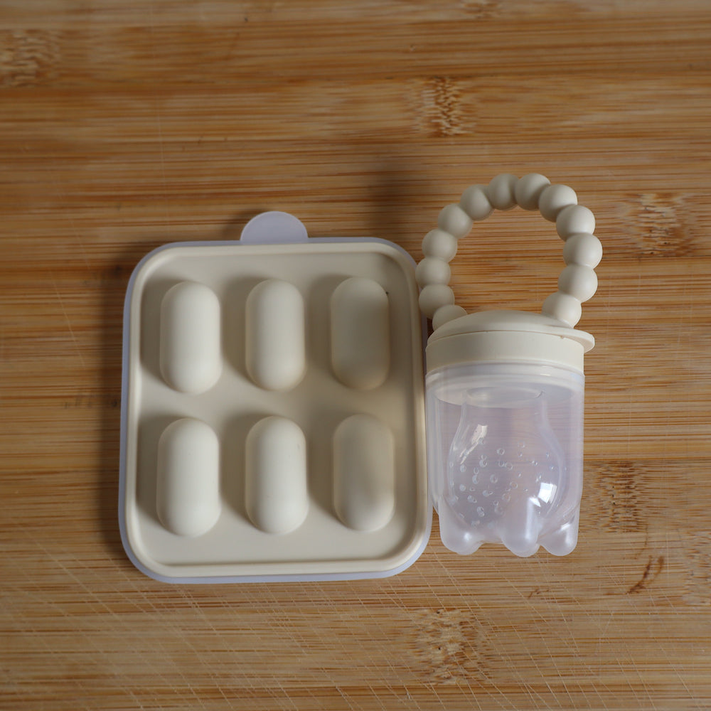 Baby Fruit Feeder  and Tray - Safe Self-Feeding & Teething Relief.