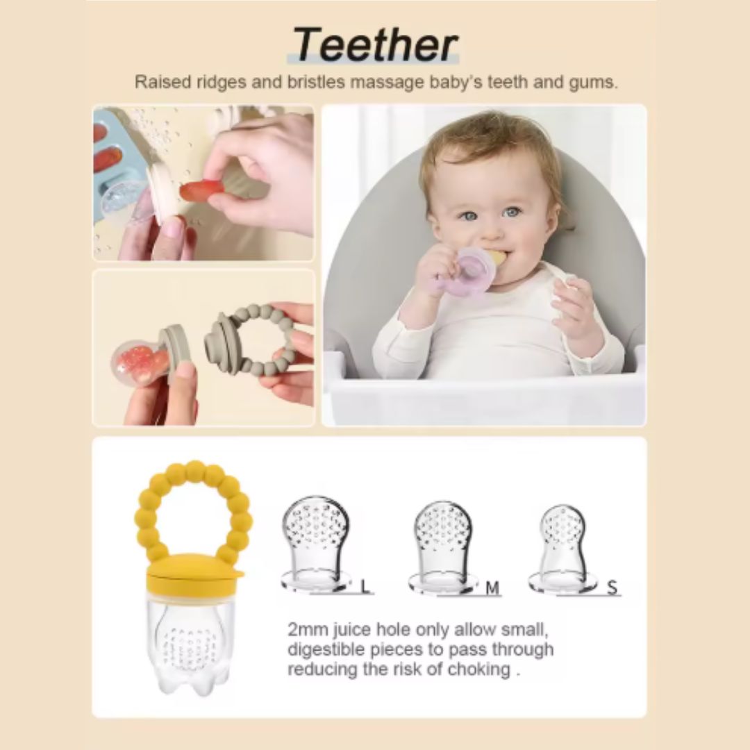 Baby Fruit Feeder  and Tray - Safe Self-Feeding & Teething Relief.