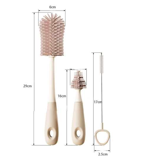 Two bottle brushes with measurements on a white background